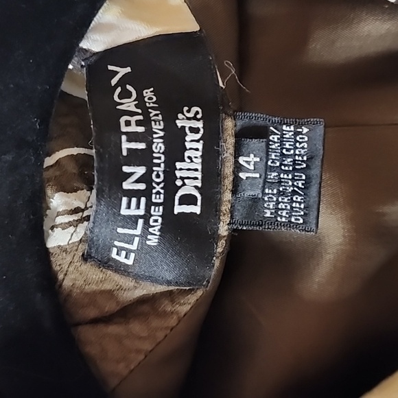 Ellen Tracy for Dillards Brown, Cream & accents of soft yellow jacket sz 14 - Picture 2 of 9